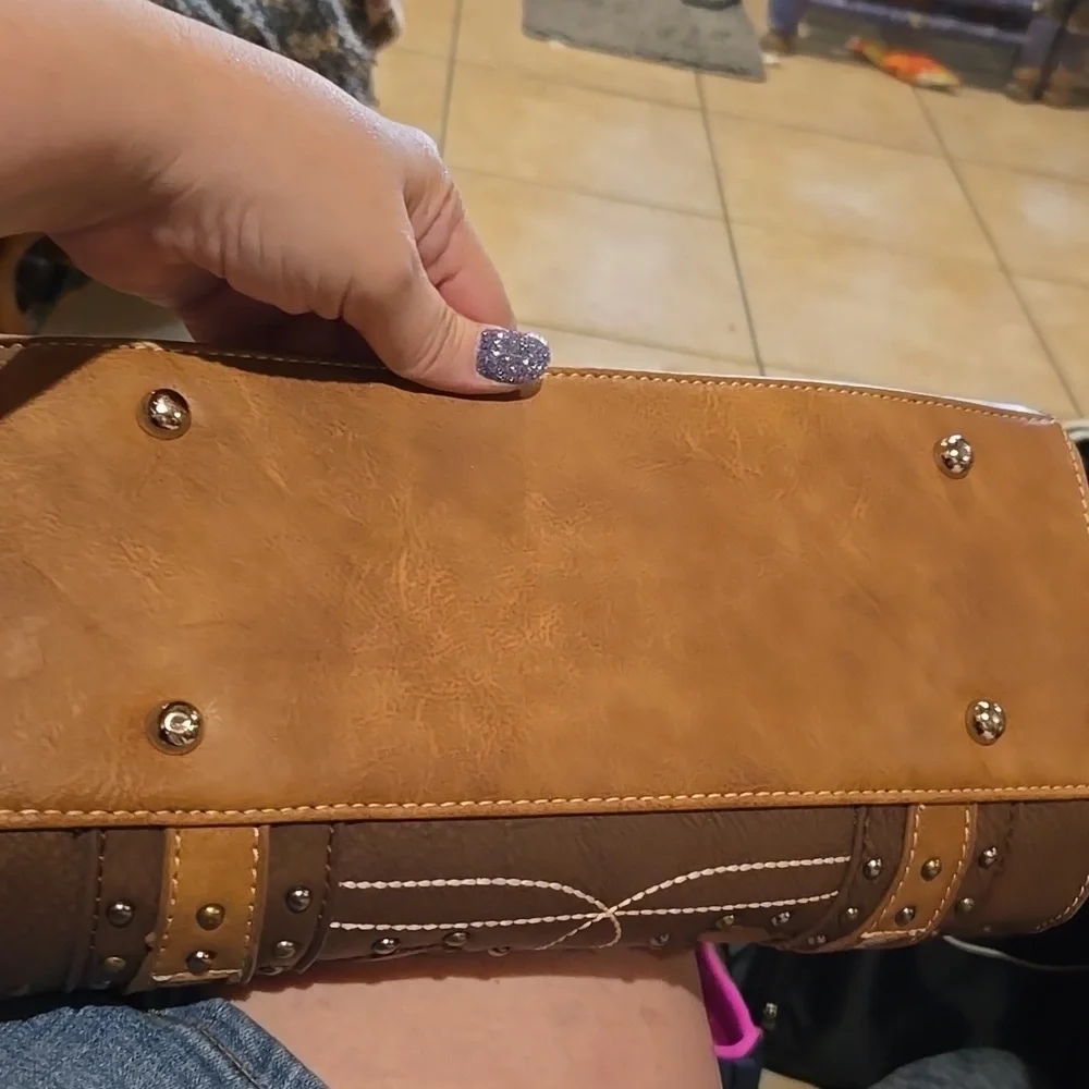 Brown Patterned Women's Bag, Justin, EUC, Leather